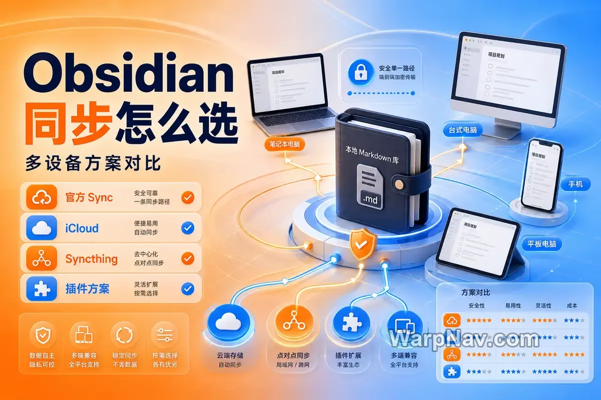 Obsidian 官方 Sync、iCloud、Syncthing 与插件多设备同步方案对比