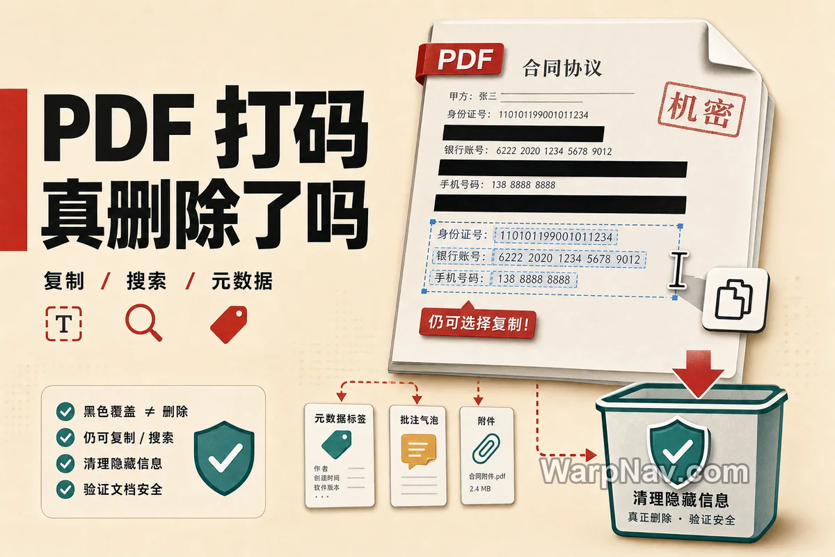 PDF 打码为什么还能复制：真正删除敏感文字与隐藏信息的方法
