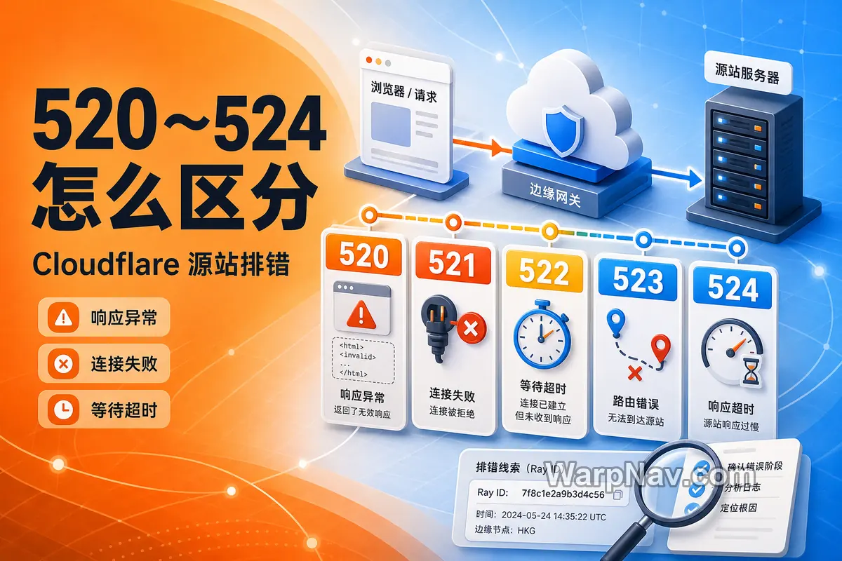 Cloudflare 520～524 错误按源站连接阶段排查