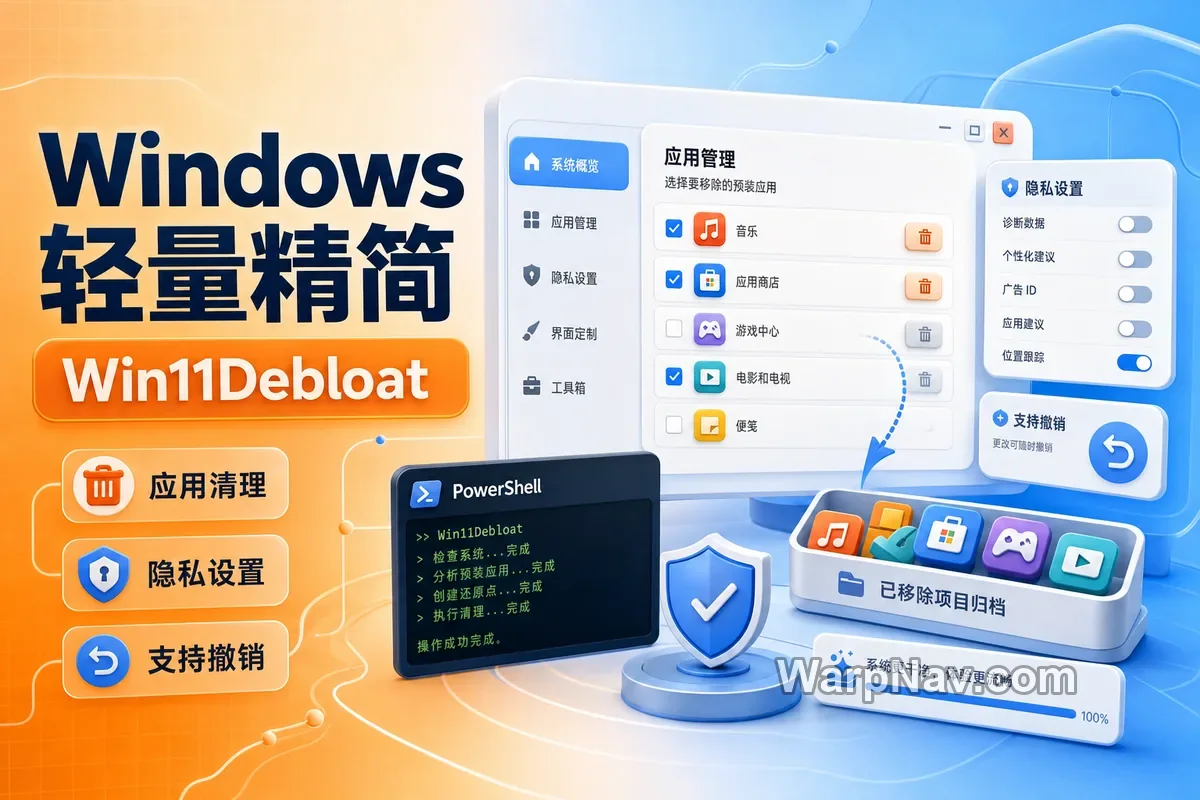 [Github] Win11Debloat - 支持备份恢复的 Windows 11 精简脚本