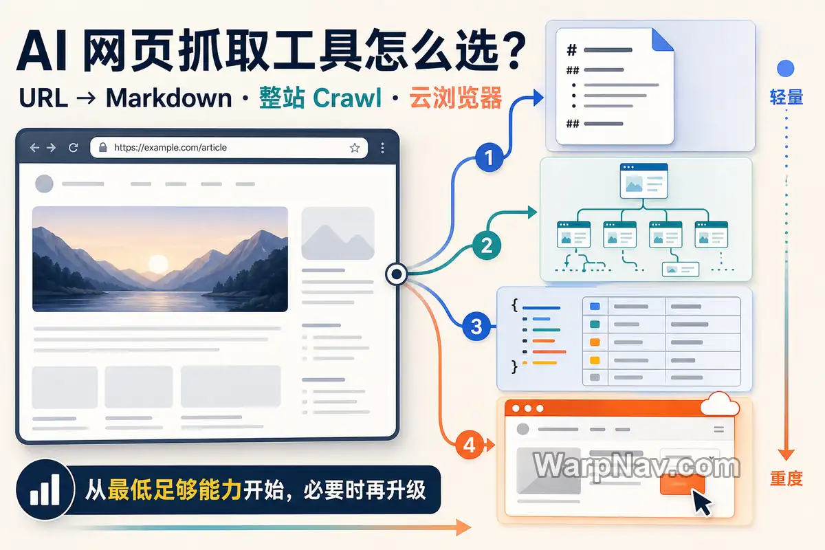 AI 网页抓取工具怎么选：从 URL 转 Markdown、整站 Crawl 到云浏览器