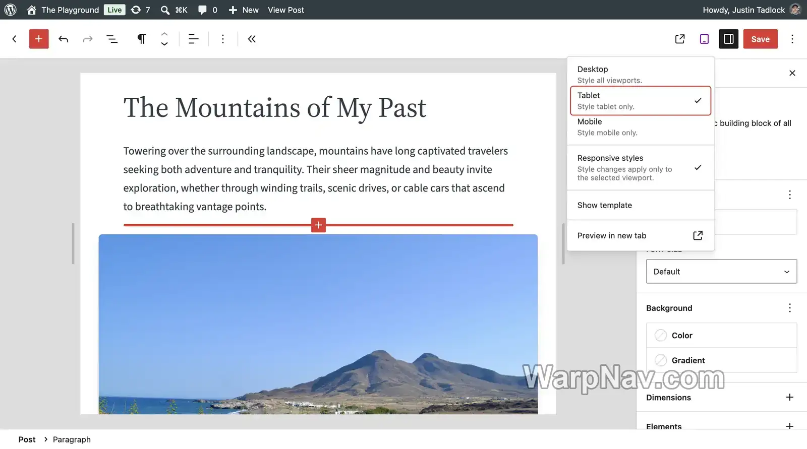 WordPress 7.1 编辑器在不同视口使用响应式样式的官方示例
