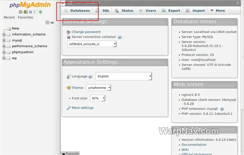 WordPress 官方备份文档引用的 phpMyAdmin 数据库管理界面示例