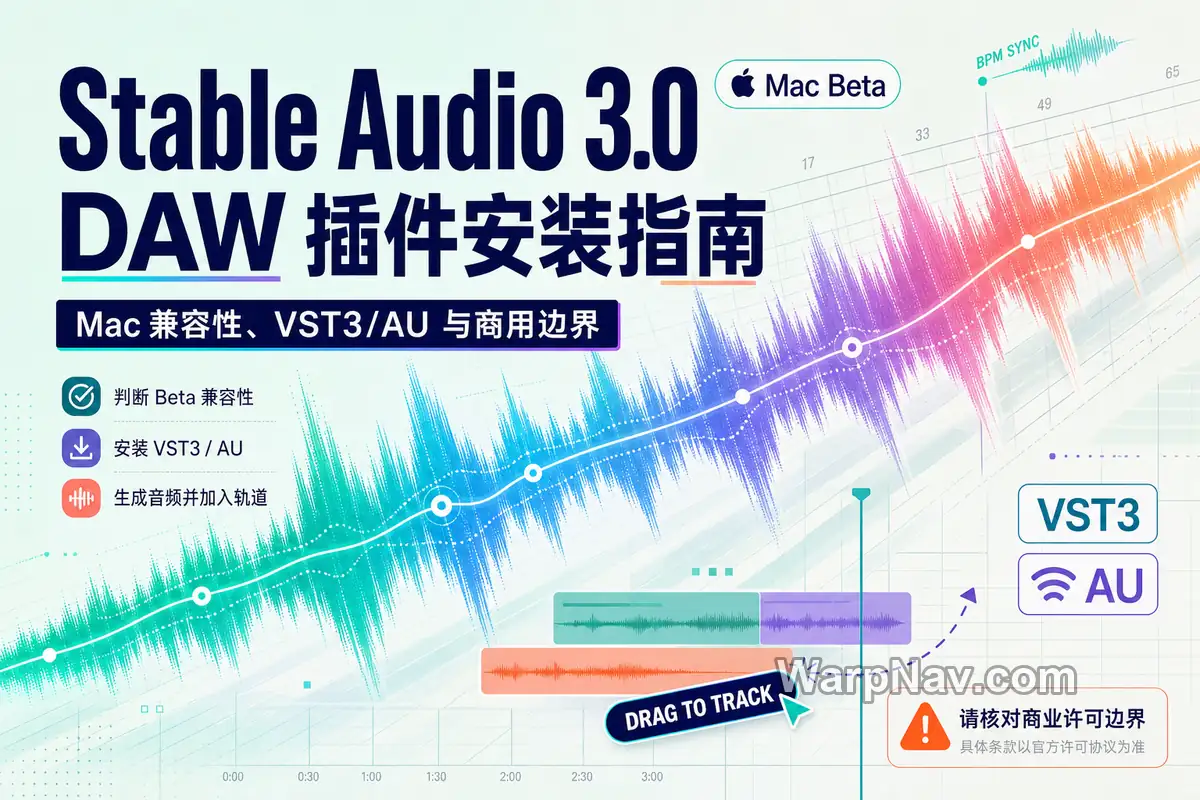 Stable Audio 3.0 DAW 插件安装指南：Mac 兼容性、VST3/AU 与商用边界