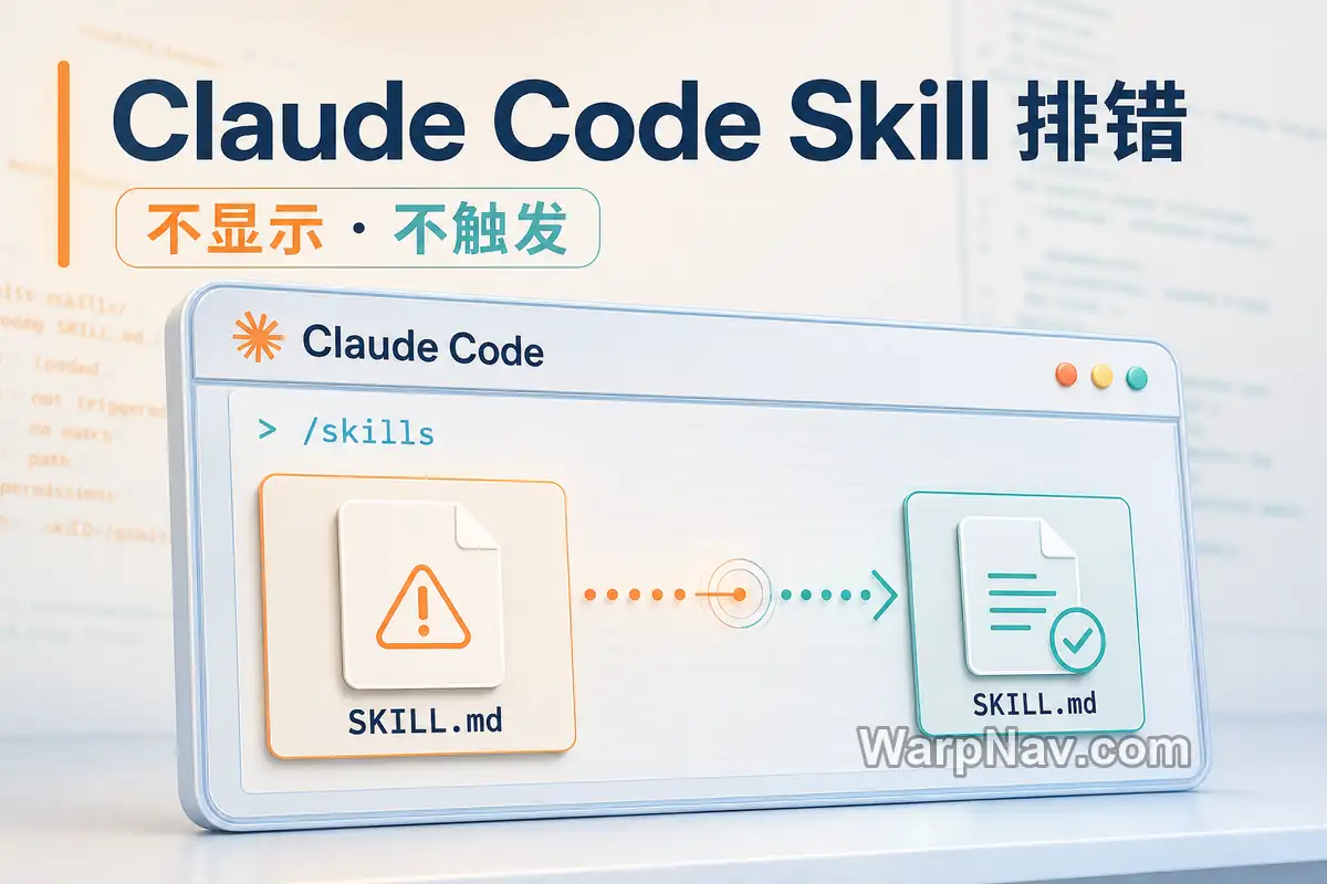 Claude Code Skill 不显示或不自动触发：按症状排错