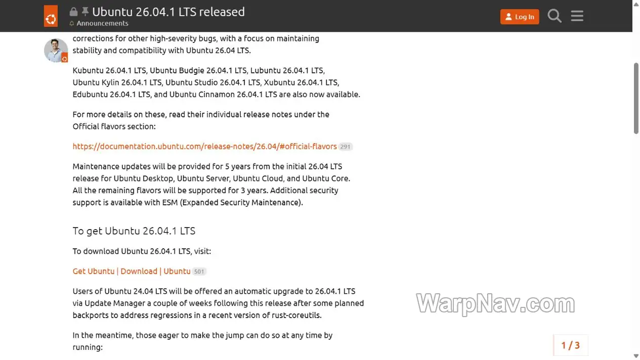 Ubuntu 官方公告说明 24.04 LTS 自动升级将在 26.04.1 发布数周后开放