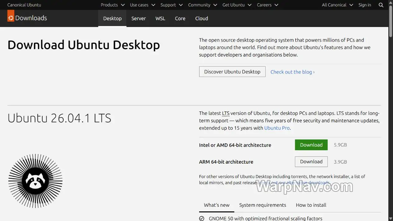 Ubuntu 26.04.1 LTS 官方下载页显示 AMD64 与 ARM64 镜像入口