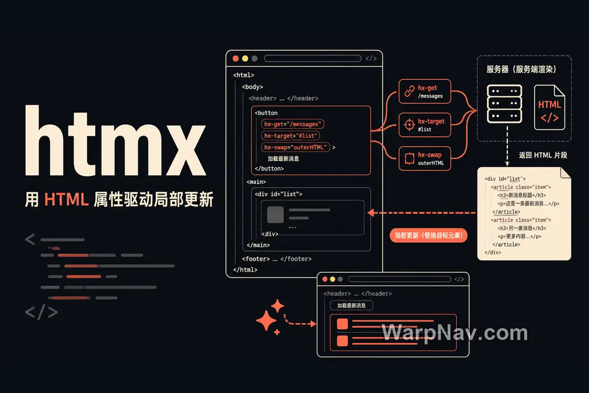 [Github] htmx – 用 HTML 属性驱动 AJAX 与局部更新的前端库