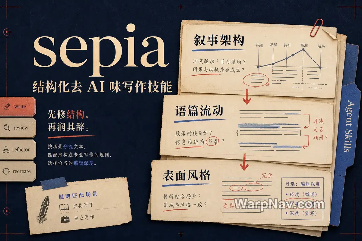 [Github] sepia – 面向 Agent Skills 的结构化去 AI 味写作技能