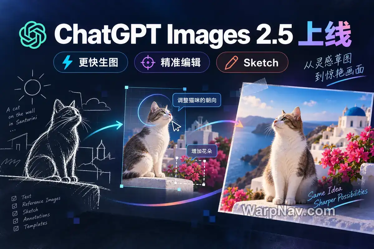 ChatGPT Images 2.5 更快生图、精准编辑与 Sketch 新功能封面