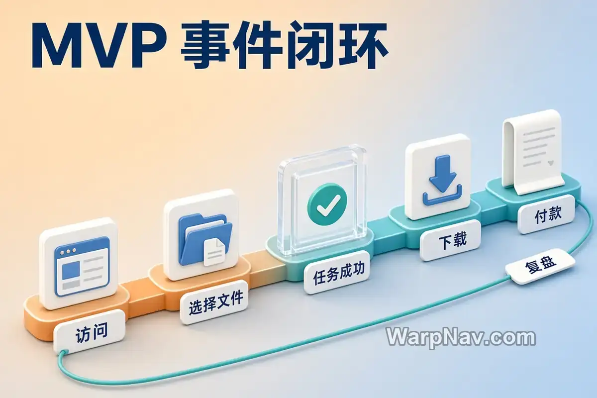 MVP事件闭环:访问、选择文件、任务成功、下载、付款和复盘