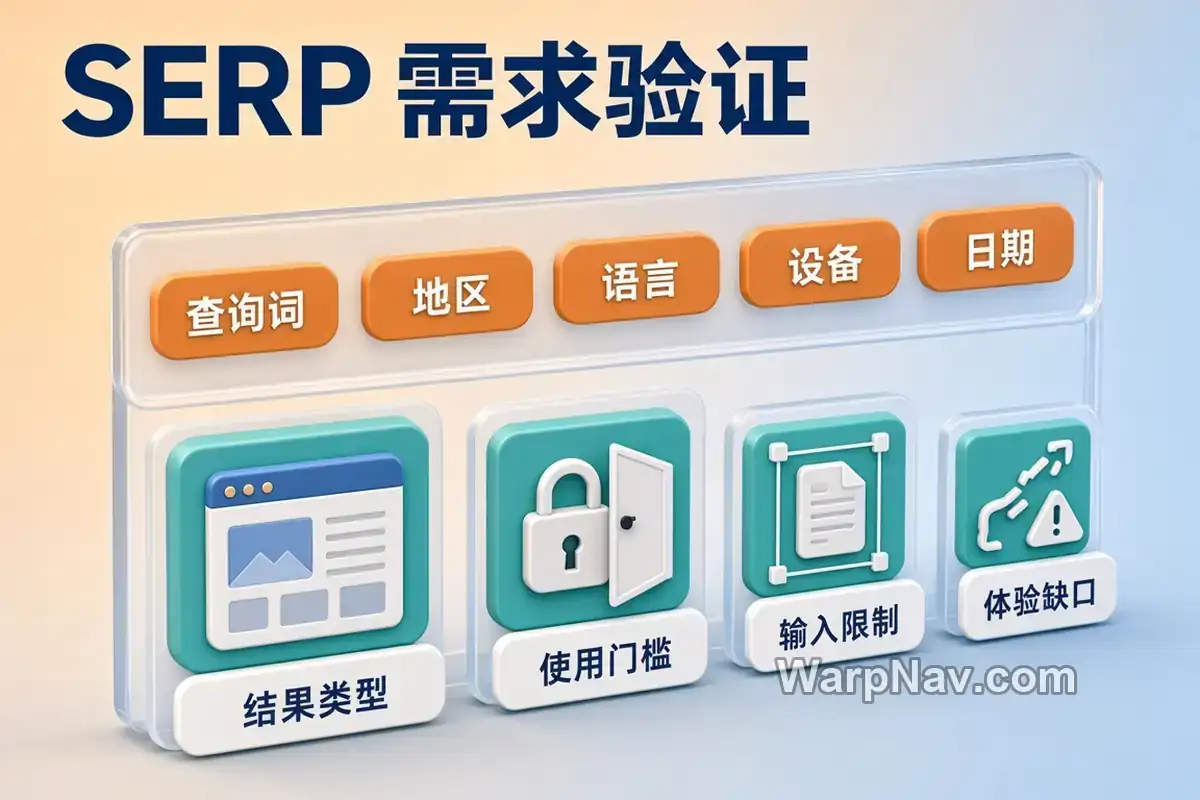 SERP需求验证记录项:查询环境、结果类型、使用门槛、输入限制和体验缺口