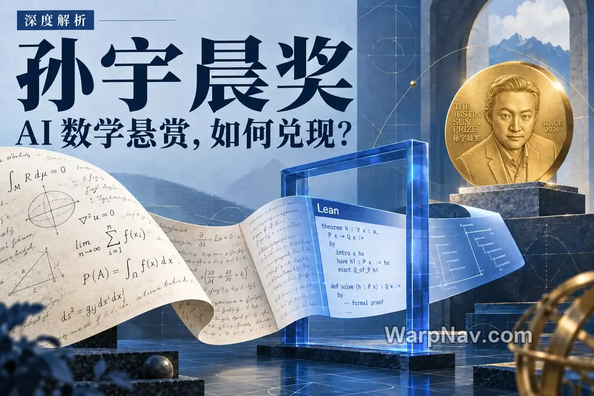 孙宇晨肖像金色奖章、数学证明纸带与 Lean 验证主题封面