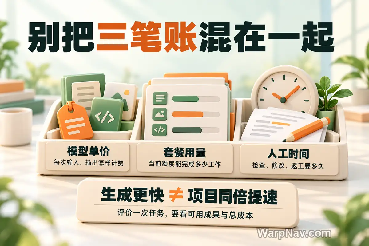 模型单价、套餐用量和人工检查时间是三种不同成本