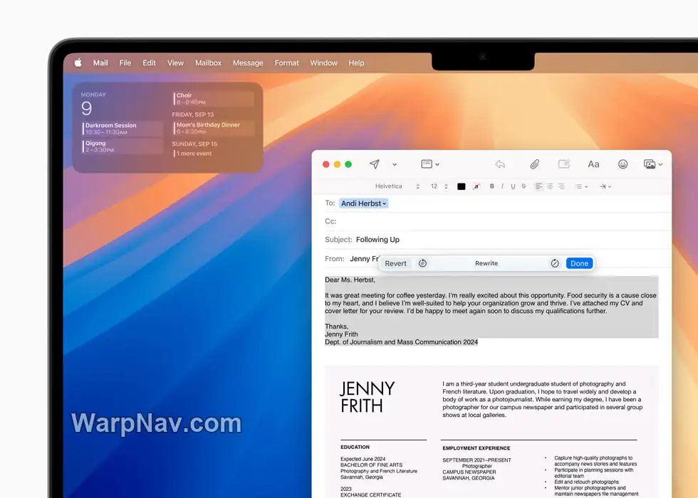 Mac 邮件应用中的 Writing Tools 改写界面